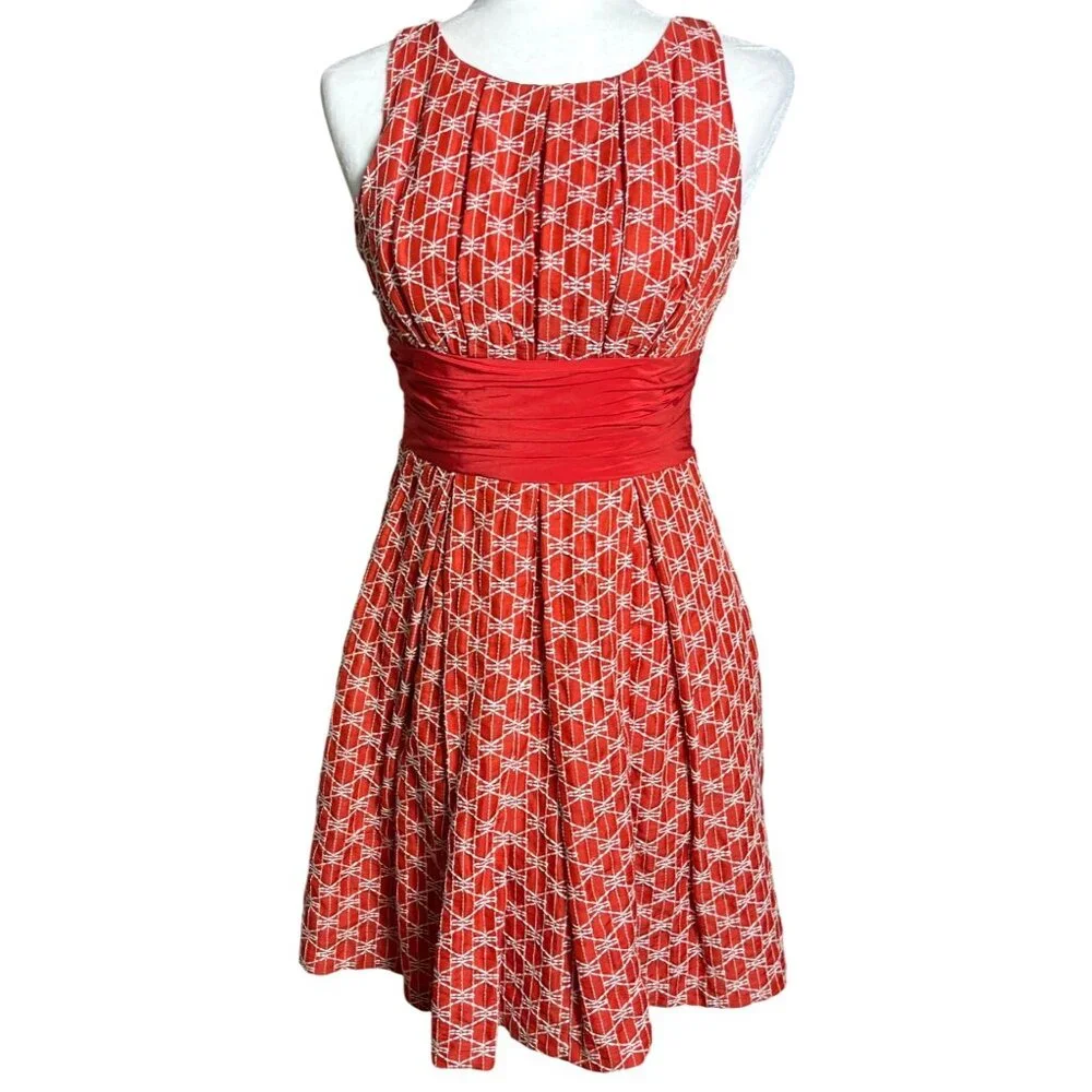 Frock Tracy Reese Dress Red Linen Silk Retro 50s PinUp Feminine Fun Womens 6 - Picture 1 of 14
